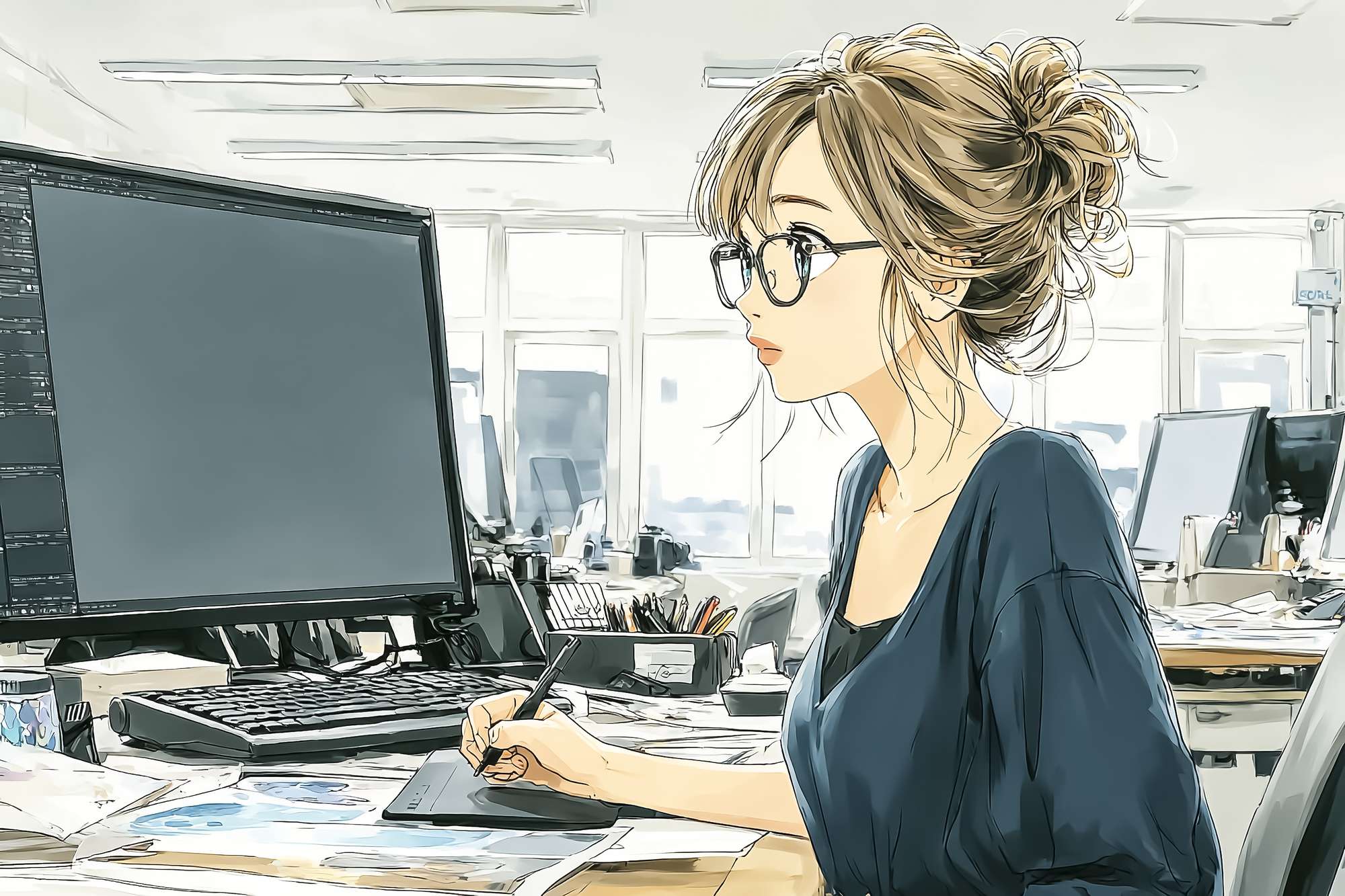 在宅で作業する女性